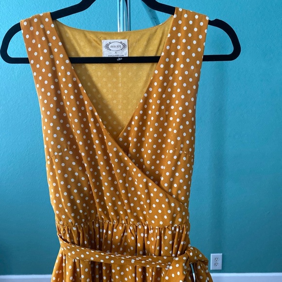 Mia Joy Boho Maxi Dress Small Mustard Yellow Polka Dot Layered Sleeveless (P-17) - Picture 3 of 10